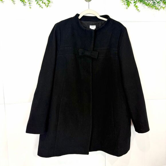 J. Crew Bow Front Coat Women’s Black Wool Button Up Long Peacoat sz 20 Jacket 2x - Picture 3 of 16